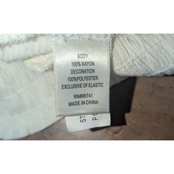 Self Esteem Embroidered Peasant Blouse M White Blue Floral Boho Smocked - Picture 4 of 6